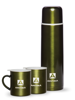 Подарочный набор Арктика, цветной (Термос,1000мл + 2 кружки невакуумные, 300мл)