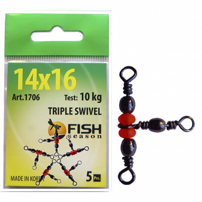 Вертлюжок Fish Season на три направления, красная бусина Вертлюжок Fish Season на три направления, красная бусина