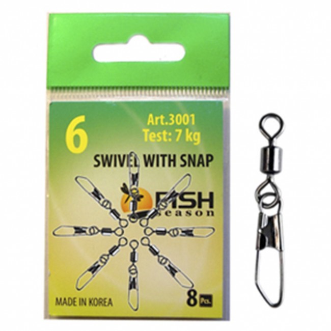 Вертлюжок Fish Season с застежкой Rolling Swiwel With Safety Snap Вертлюжок Fish Season с застежкой Rolling Swiwel With Safety Snap